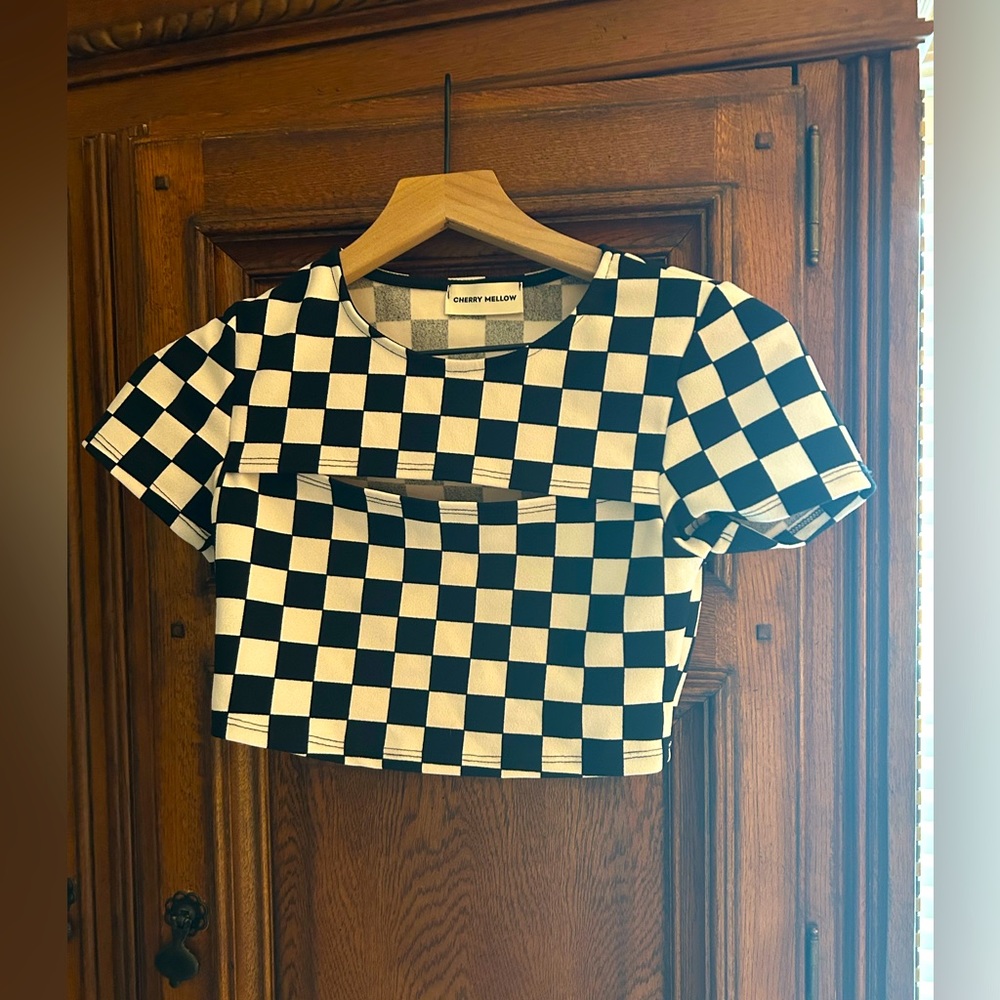 Checkered cut out crop top